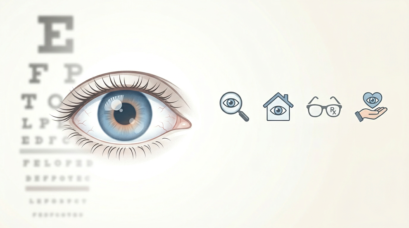 Illustration of an eye and vision care — represents an eye specialist